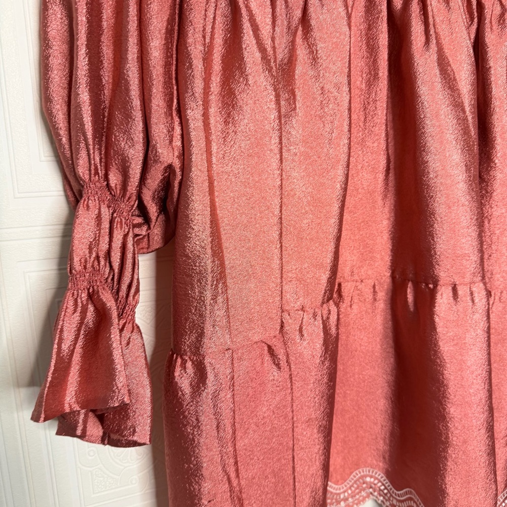 Stine Goya Daki Tiered Long Sleeve Hammered Satin Ruffle Dress Medium - Picture 6 of 11